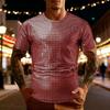 Mens Silver Sequin Square Pattern Short Sleeve Crew Neck Party T-Shirt