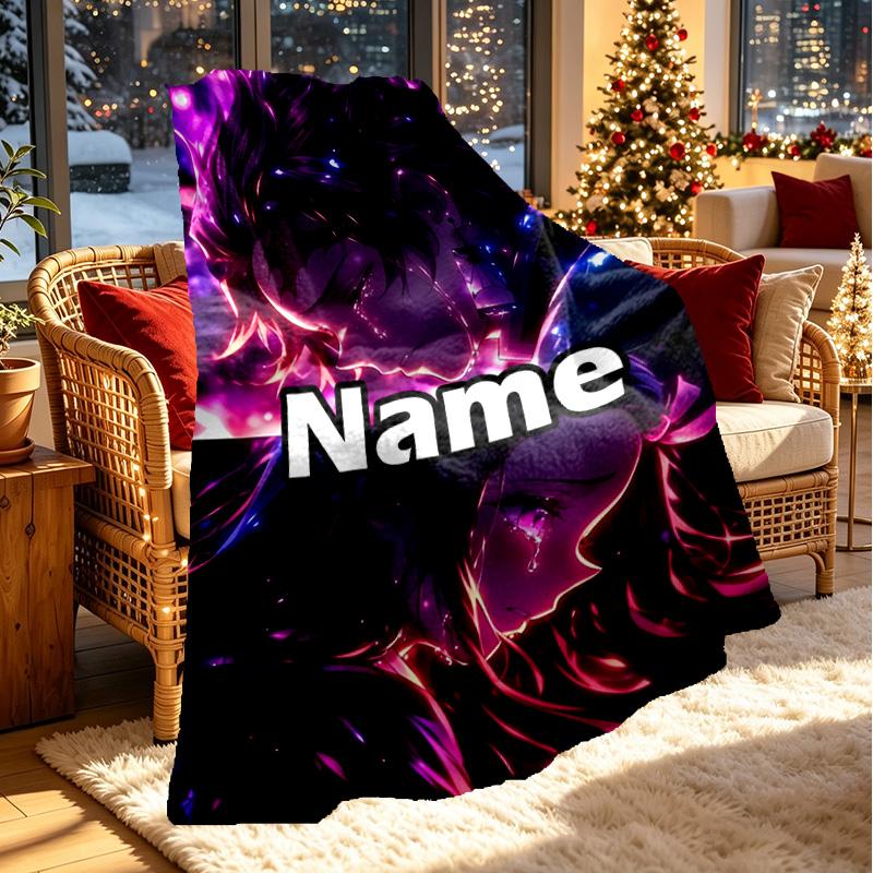 Custom Name Personalized Demon Slayer Print Blanket, Home Decor, Bedroom, Sofa, Camping, Couch, Gifts for Birthday Christmas
