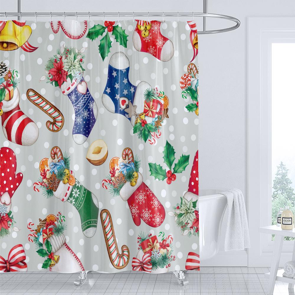 

Christmas Shower Curtains Snowman Santa Claus Waterproof Bath Curtains For Bathroom Home Decor Christmas Day Bathroom Curtain W60H190(CM)-1 Pcs