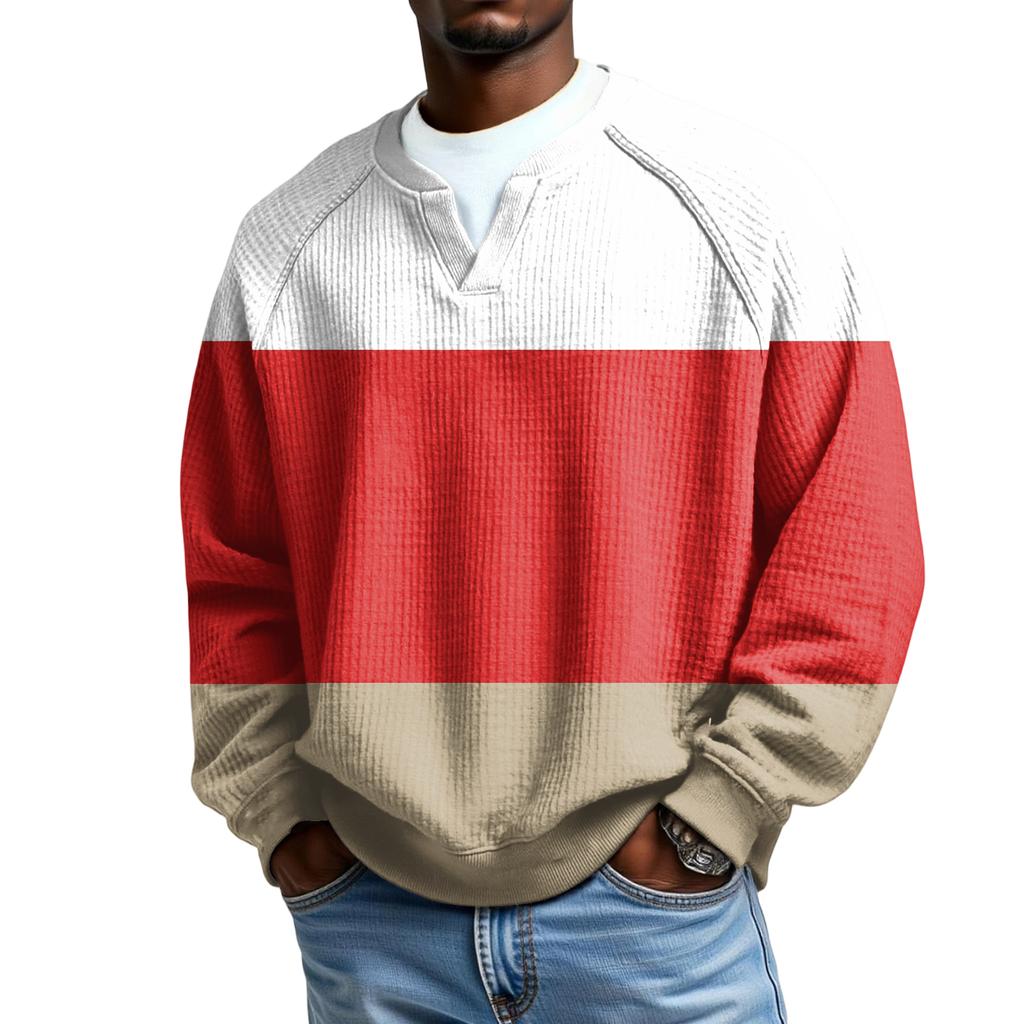 Herrfritidshuva Utomhus V-hals Vågmönster Långärmad