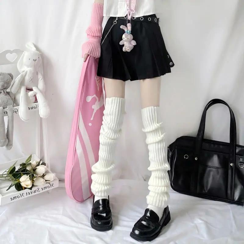 Women White Leg Warmers Fashion Lolita Long Socks JK College Style 70cm Knitted Lengthened Warm Sock Winter Over Knee Boot Cuffs