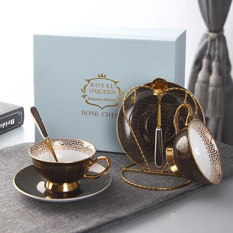 European Style Bone China Tea Cup & Saucer Set - Classic Hand-Painted Floral Design with Gold Trim