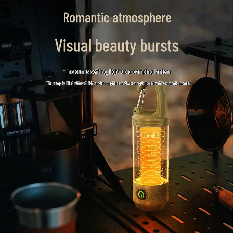 LED Camping Lantern with Three-Color Modes, Type-C Charging, Emergency Flashlight, and Atmosphere Light