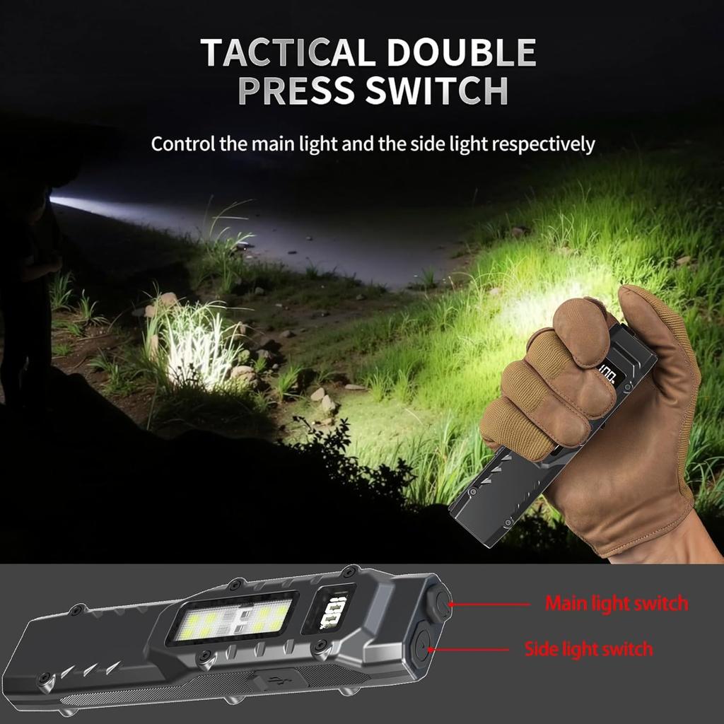 1500LM EDC Tactical LED Flashlight - Pocket USB-C Rechargeable,IPX5 Waterproof, Side Light & Clip for Daily Carry/Travel/Outdoor