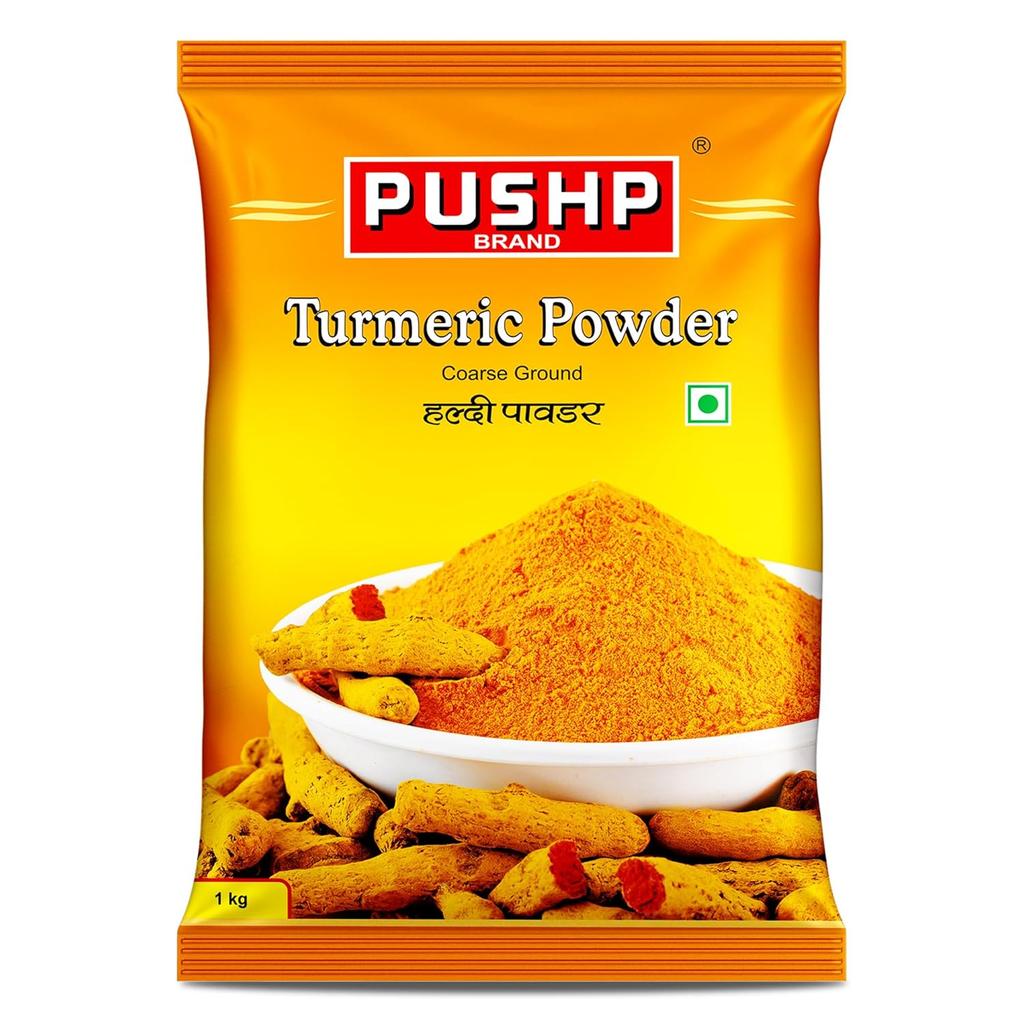Pushp Turmeric Powder Natural Culinary Spice For Authentic Indian Cooking Rich Yellow Color Pure 1kg Pack For Kitchen Use