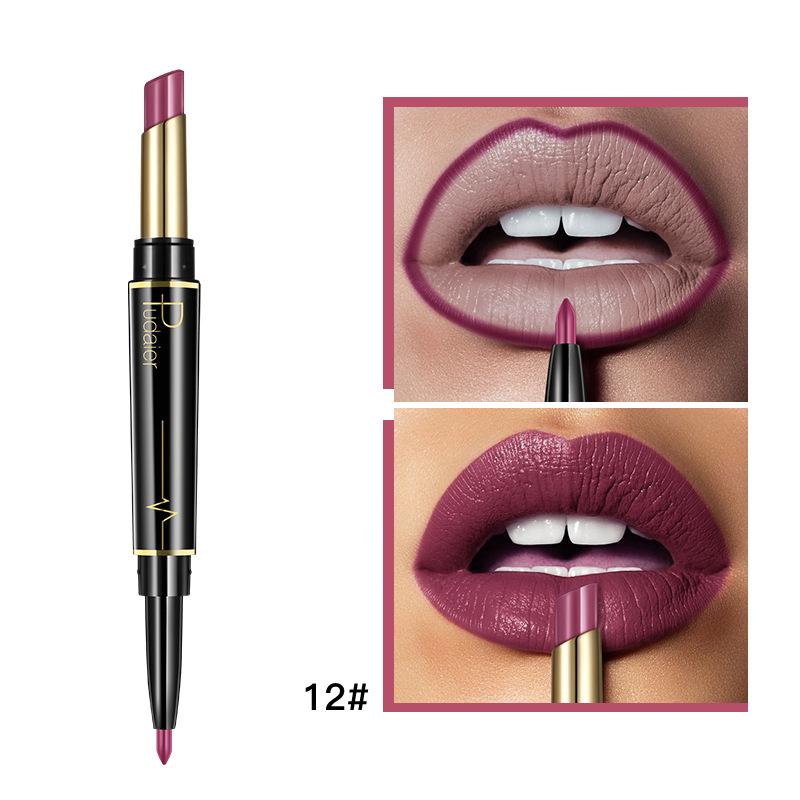 2 IN 1 Lip Liner Lipstick Matte Velvet Natural Nude Lipstick Pencil Highly Pigmented Long Lasting Lip Liner Makeup Cosmetics