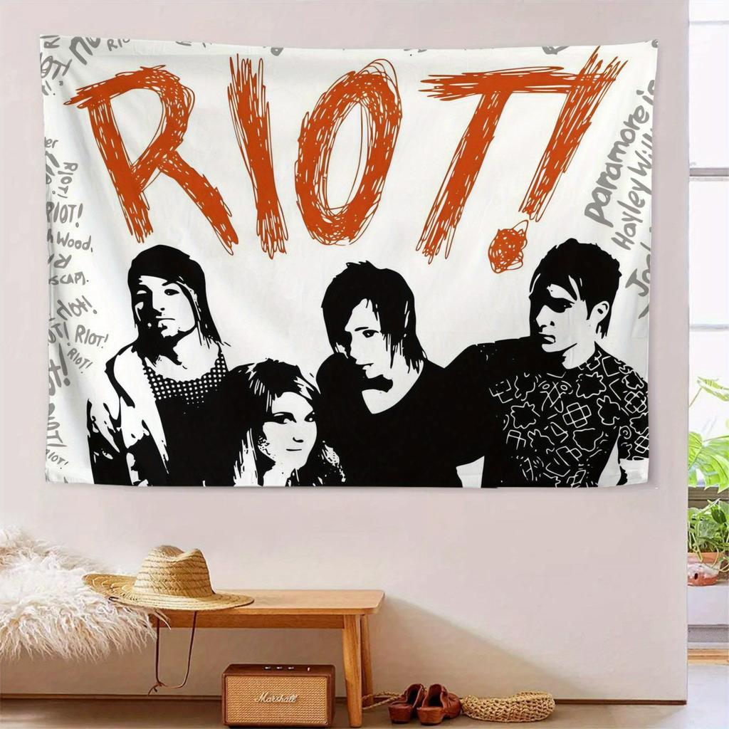 Paramore Riot Minimalist Tapestry Black White Band Members Horizontal Wall Art for Office Study Bedroom