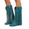 Retro Rivet Tassels Long Boots Fringe Western Cowboy Boots Women 2025 Vintage Woman Chunky Heels Casual Boot Slip on Shoes Femal