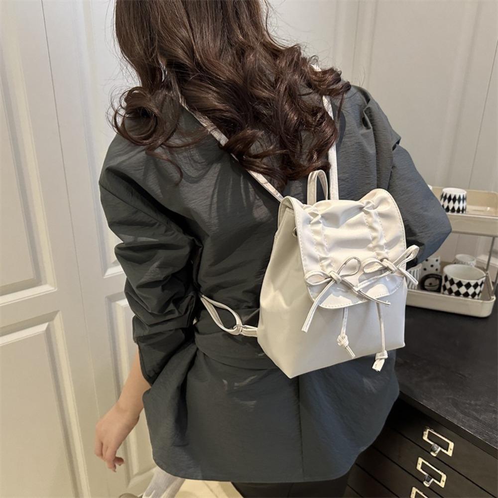Tie Bow Backpack Y2k Student School Bag Portable Pu Leather Backpack  Children