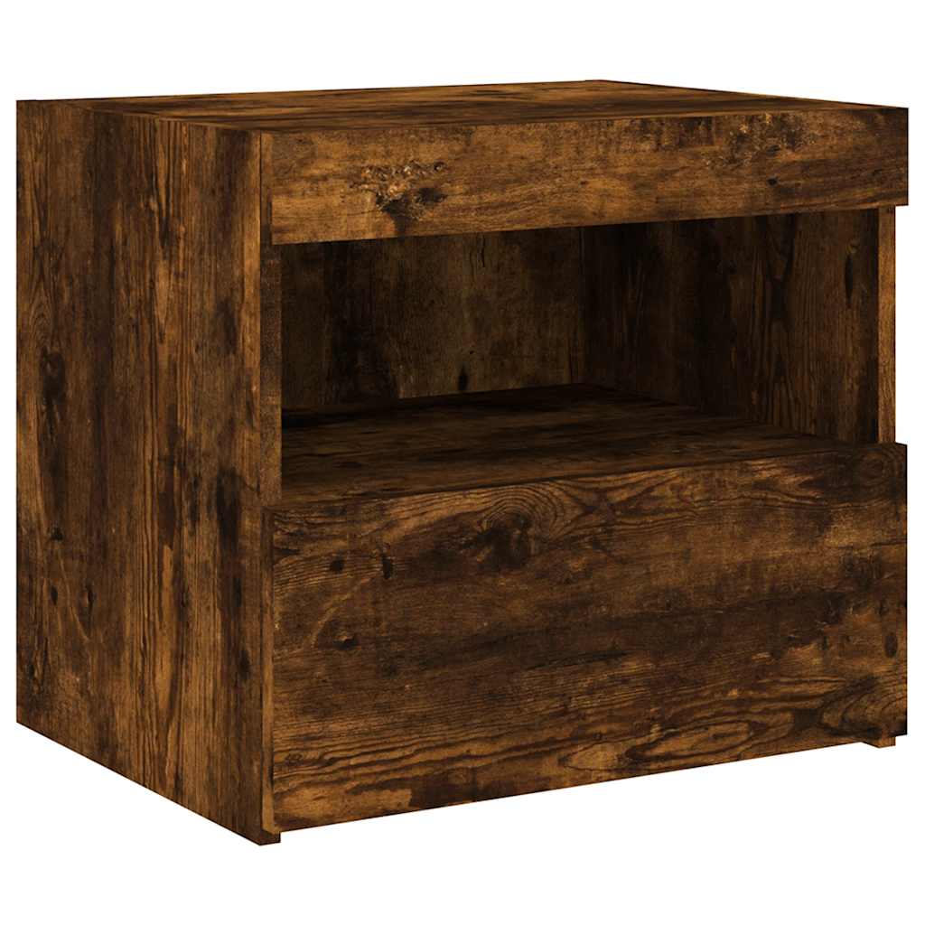 Nightstand with LED Lights Smoked Oak Finish 50 x 40 x 45 cm