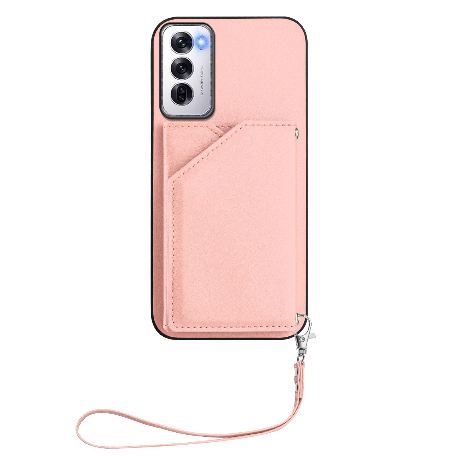

For Oppo Reno12 5G (Global) Case Card Holder Kickstand Skin-Touch Phone Cover with Wrist Strap Green