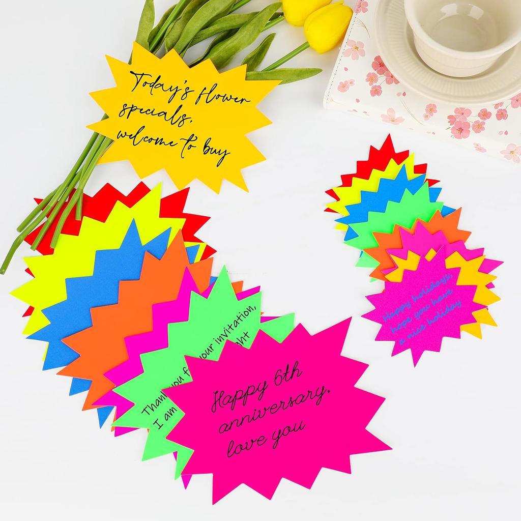 YWFAFO 160pcs Neno Sign, Fluorescent Label, Starburst Signs,Retail Signs,Sale Signs Paper for Retail Store, (6.4 x 4.8 inch (160pcs))