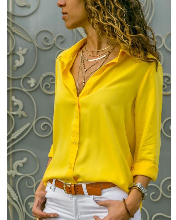 Long Sleeve Women's Deep V Button Chiffon Shirt Slim Fit Celebrity Style Inside Temperament Commuter