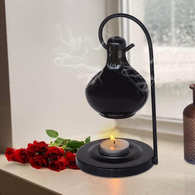 India Ceramic Aroma Oil Diffuser Hanging Burner for Home Fragrance Decoration and Gifting, 4 X 8 Inch (Hanging - Black)