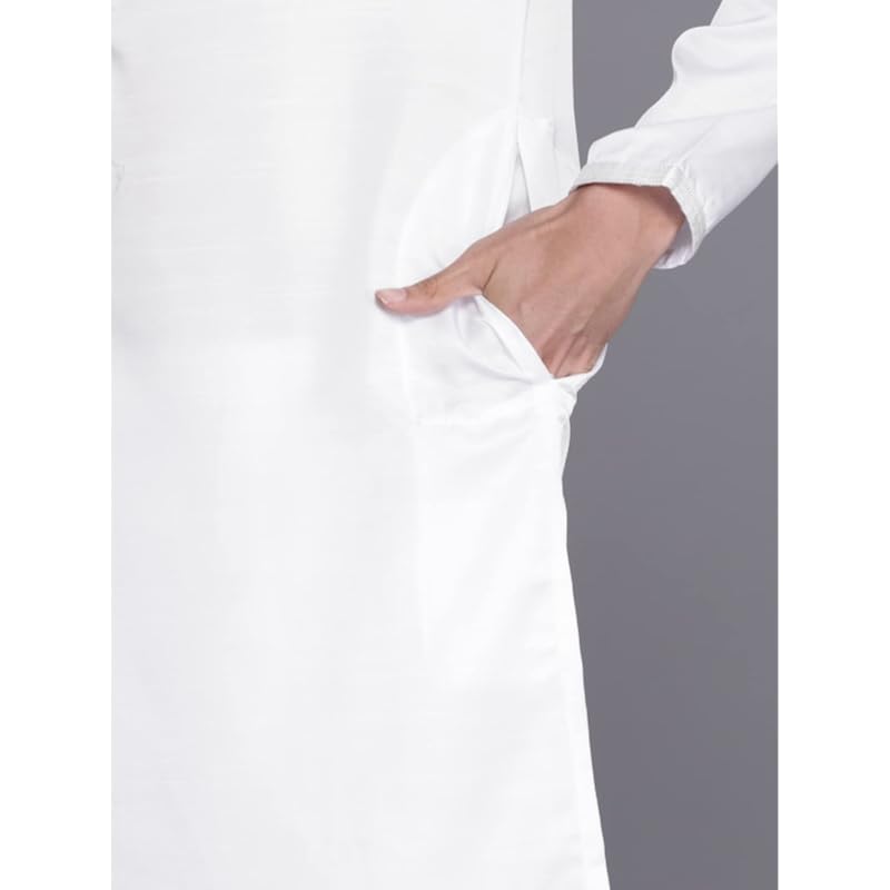 Manyavar Kurta Set for Men, Full Sleeves Mandarin Collar Ethnic Kurta Set for Engagement, Wedding, Party Solid (Full Whi