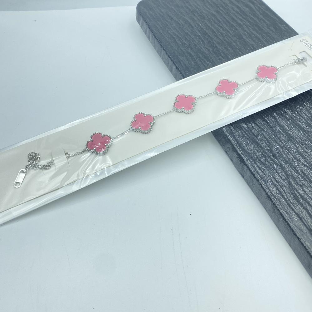 15MM Titanová ocel Čtyřlístek Pět květů Náramek Vysoce kvalitní Neztrácí barvu Dámský náramek