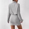 Women Spring Long Sleeve Solid Color High Neck Knitted Dress Autumn Casual Above Knee High Waist Pit Stripe Hip Hugging Dresses