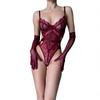 European American Cross-border Explosions Sexy Lace Stitching Mesh Thin Anti-Bacterial Polyester Women's Shapewear Bodysuit