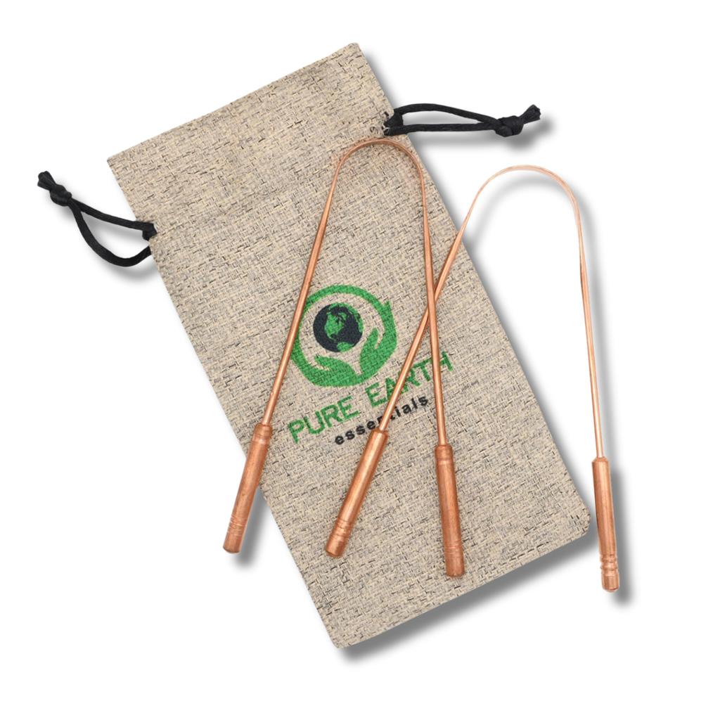 PURE EARTH essentials Copper Tongue Scraper for Adults - Oral Care Natural Tongue Cleaner - Copper Tongue Scraper Ayurveda with Case (2pcspack) Copper