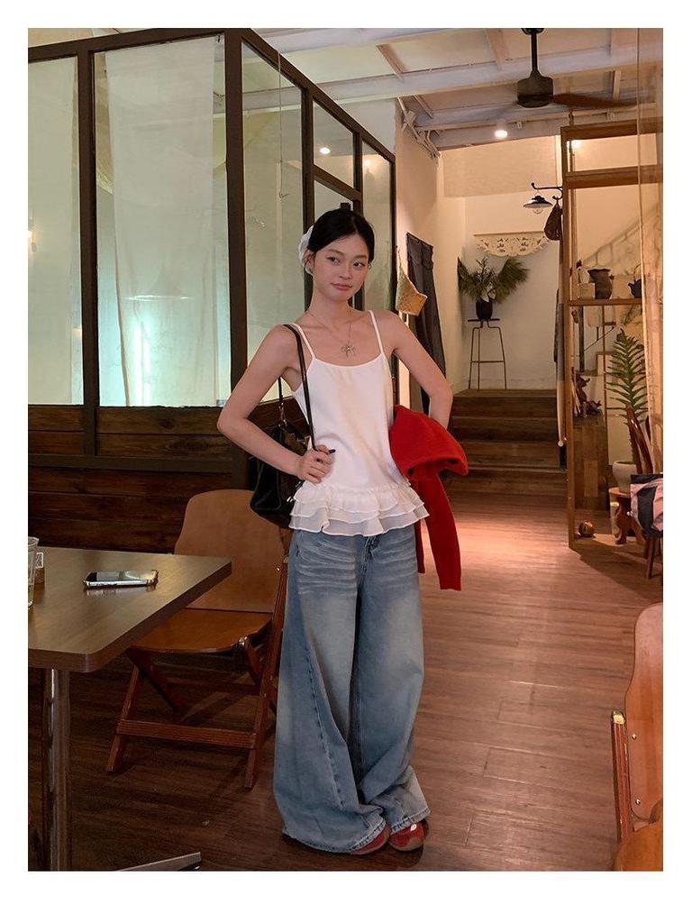 Pure Desire Cotton Lace Ruffle Camisole: Women's White Tank Top for Spring/Summer - Spicy Girl Style