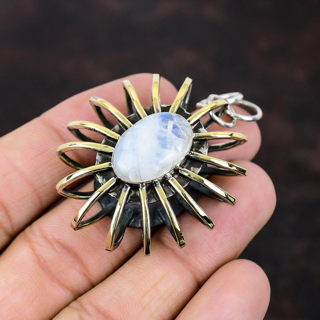 Rainbow Moonstone Pendant Handmade Jewelry 925 Sterling Silver Pendant 18K Gold Plated Cage Pendant Brand New Gemstone Jewelry Gift For Wife