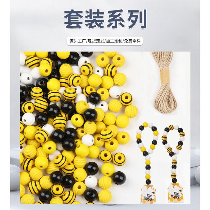 Wooden Bead Christmas Tree Ornament DIY Kit With Tassel Natural Wood200pcs 12 Slices Hemp Cord