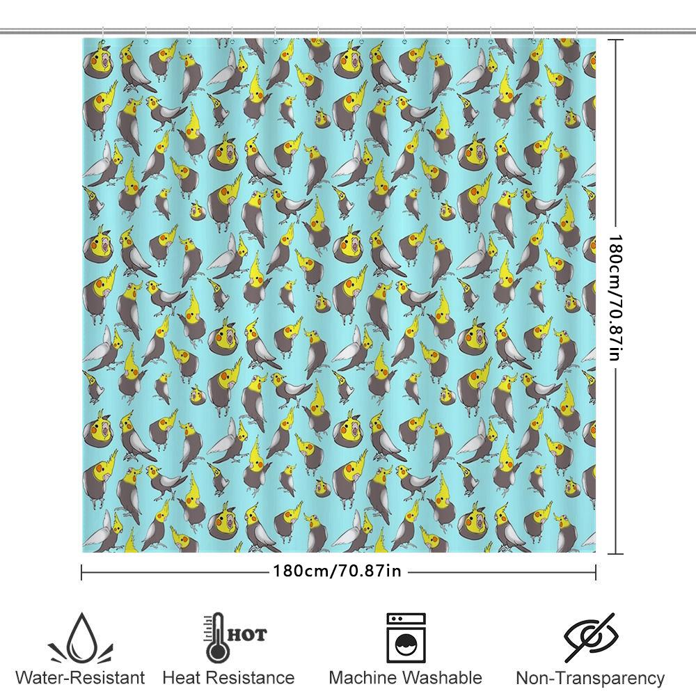 Bathroom Shower Curtain Bird Parrot Pattern Teal Blue Washroom Decor Home Decor Waterproof Fabric Shower Liner