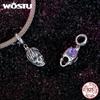 WOSTU 925 Sterling Silver Halloween Gift Skull & Heart Pendant Luminous Witch Charms Evil Eye Candy Beads Fit Bracelet DIY Neckace