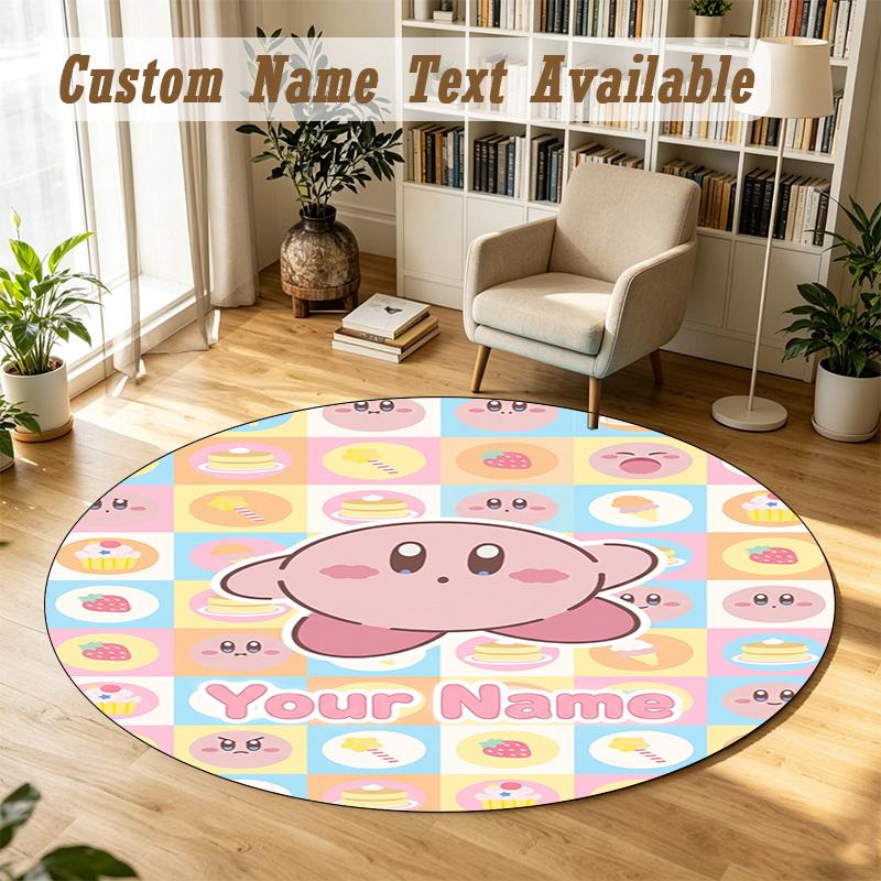 Round Rug Custom NameKirby Pattern Non Slip Carpet Home Floor Decor