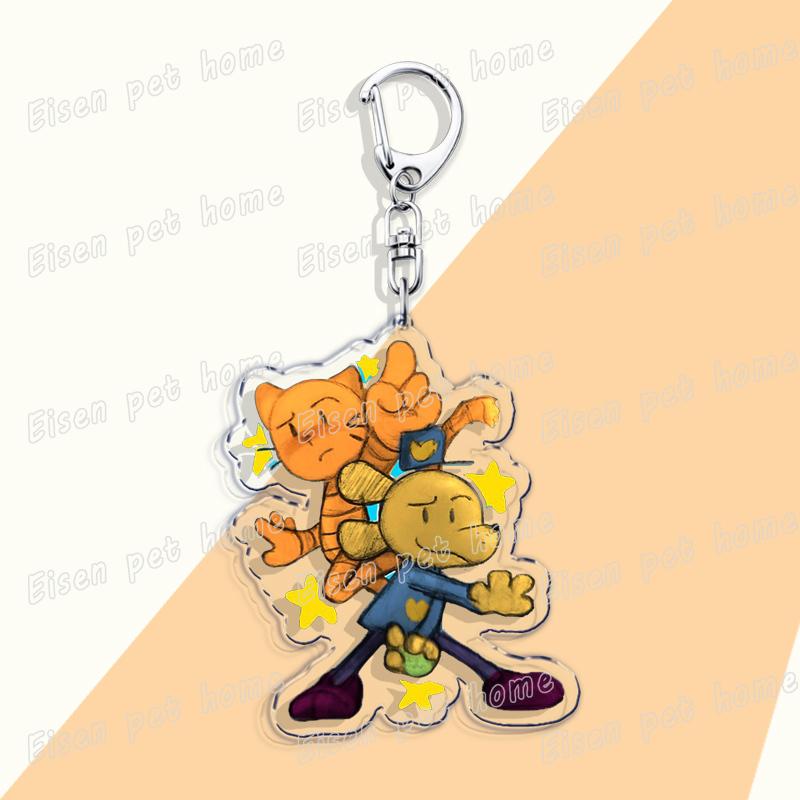 Populaire Cartoon Hond Man en Kat Sleutelhanger voor Accessoires Tas Sleutelhanger Ring Sieraden Fans Schattige Anime Cadeaus Kinderen Kinderen Sleutelhanger beige