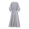 Autumn European and American Women's Clothing Medium and Long with Belt Striped Midi Dress