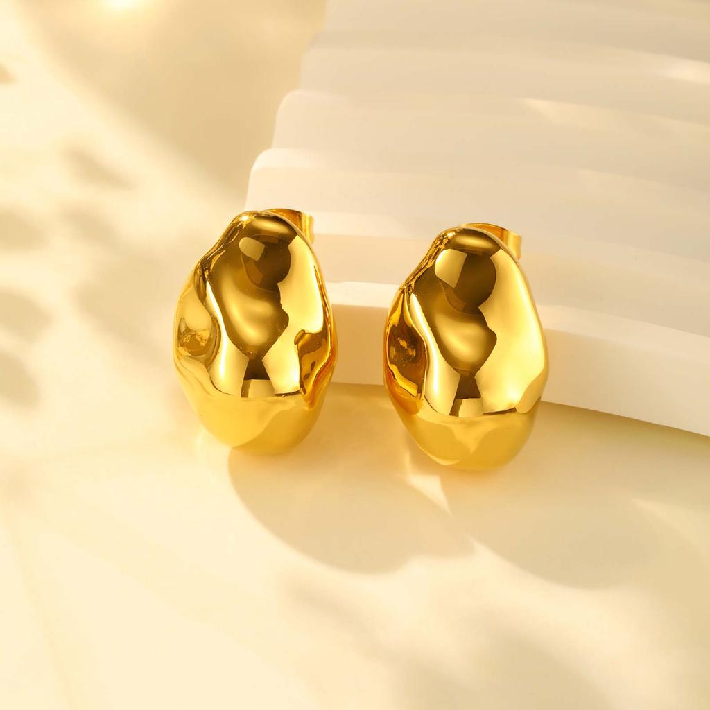Vintage Oval Irregular Stainless Steel Stud Earrings for Women, Exaggerated Personality Design Gold Plated Earrings Jewelry
