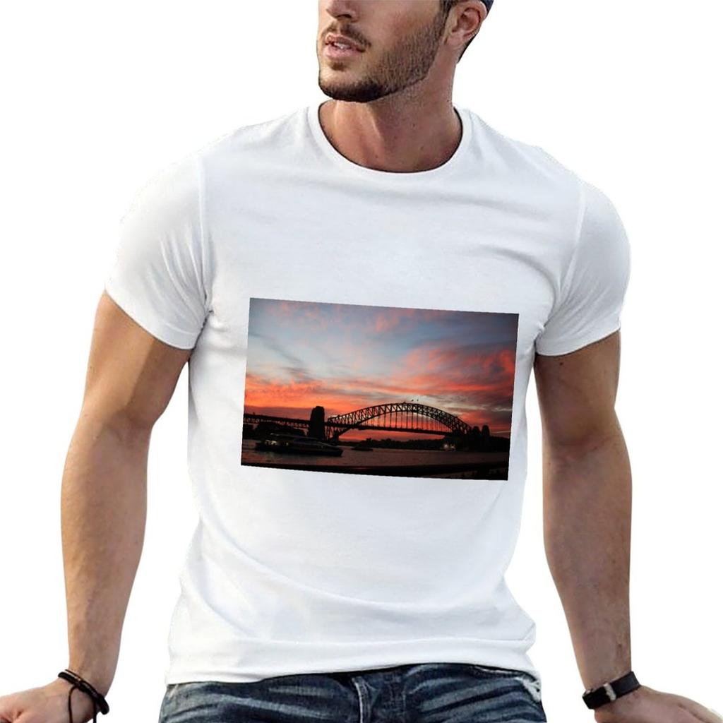 Sydney Harbour Bridge At Sunset  Sydney NSW T-Shirt Basic Crew Neck Short Sleeve Top