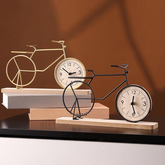 Bicycle Table Clock Mini Bike Model Alarm Clock Battery Powered Decorative Metal Tabletop Clock for Living Room Kitchen Bathroom Office Desk Shelf