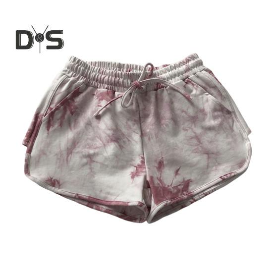 Women Shorts Elastic Drawstring High Waist Sport Shorts Tie-Dye Print Wide Leg Pants Versatile Regular Style Running Shorts