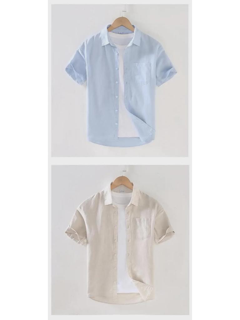 Men's Casual Summer Linen Short-Sleeve Shirt and Cardigan