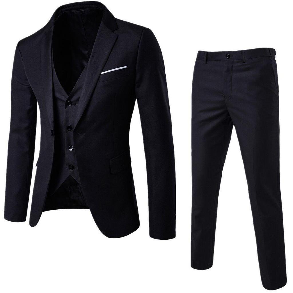 Korean Style Men's Slim Fit Three-Piece Suit - Business, Formal, or Wedding Wear