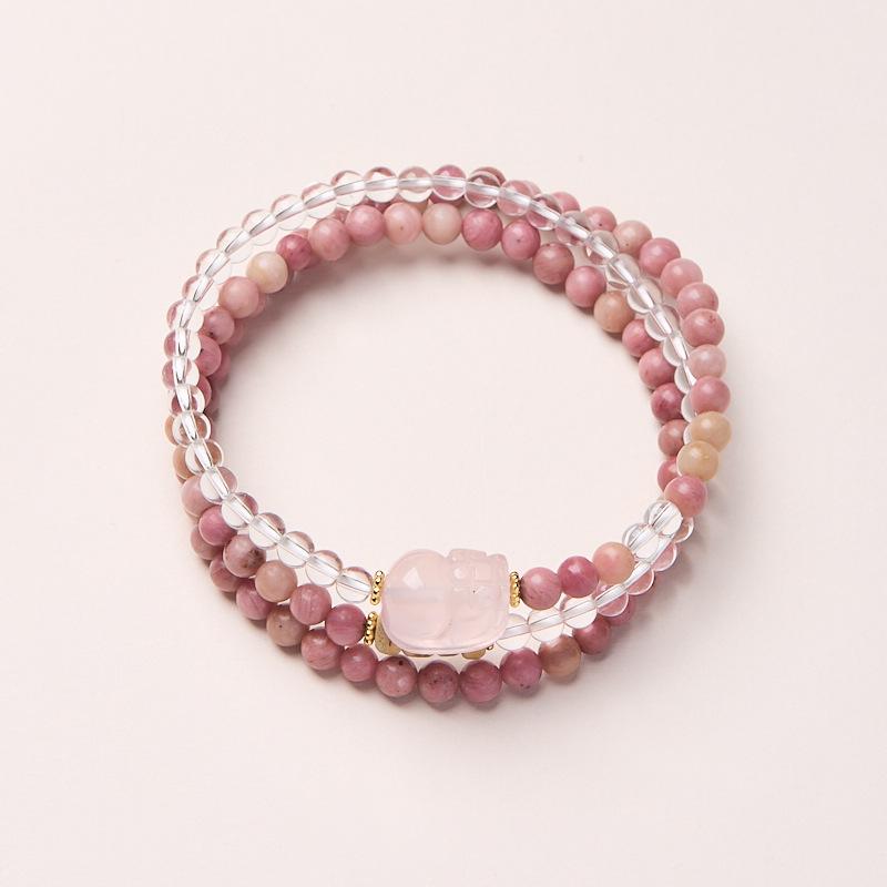 Natürliche Holzmaserung Steinpulver Kristall Pixiu mehrreihig gestapeltes Armband für Frauen, bringt Glück, kultureller und kreativer Schmuck