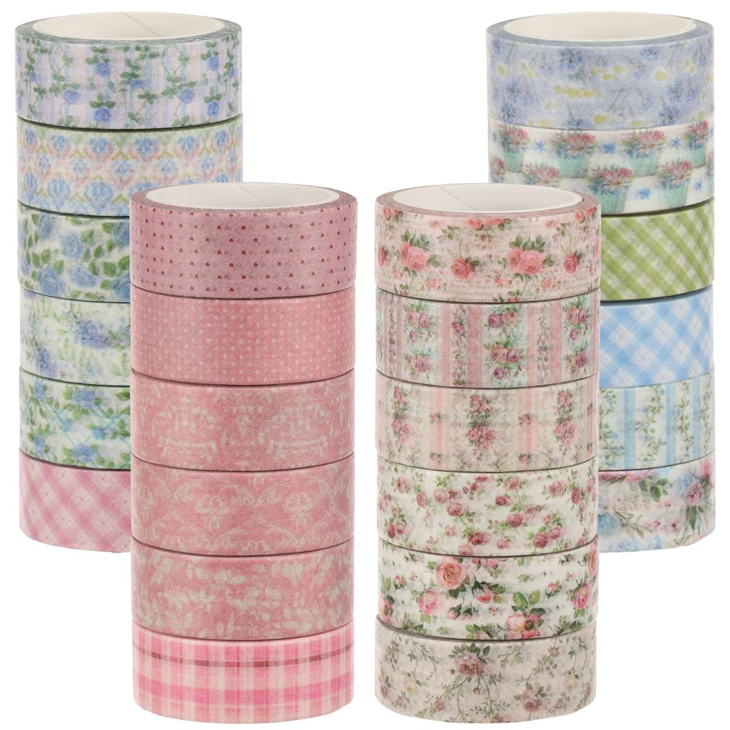 24 Roll Watercolor Washi Tape Set 15 Mm Vintage Floral or Lattice Decorative Masking Tape for Art DIY Craft Scrapbook Envelope
