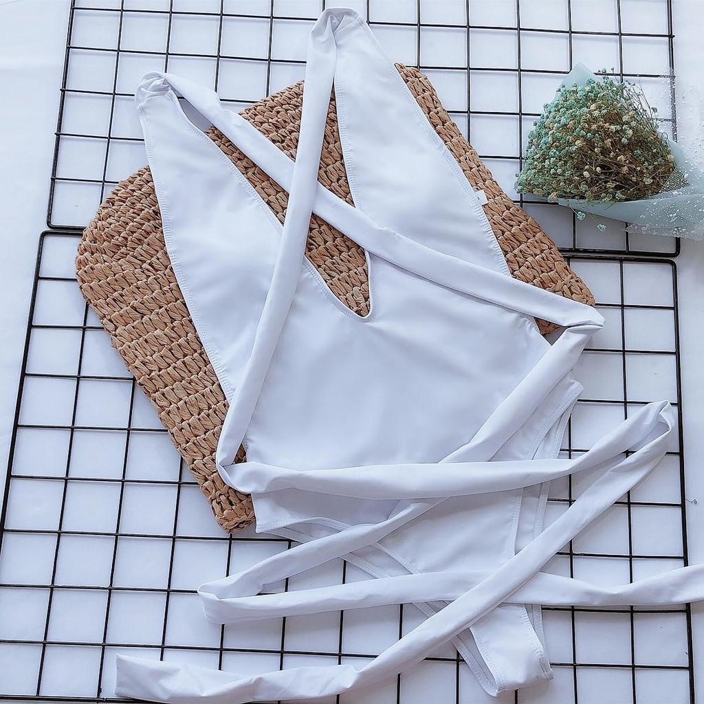 Sexy Deep V Neck Swimwear Backless Bandage One Piece Swimsuit Monokini Badpak Bathing Suit