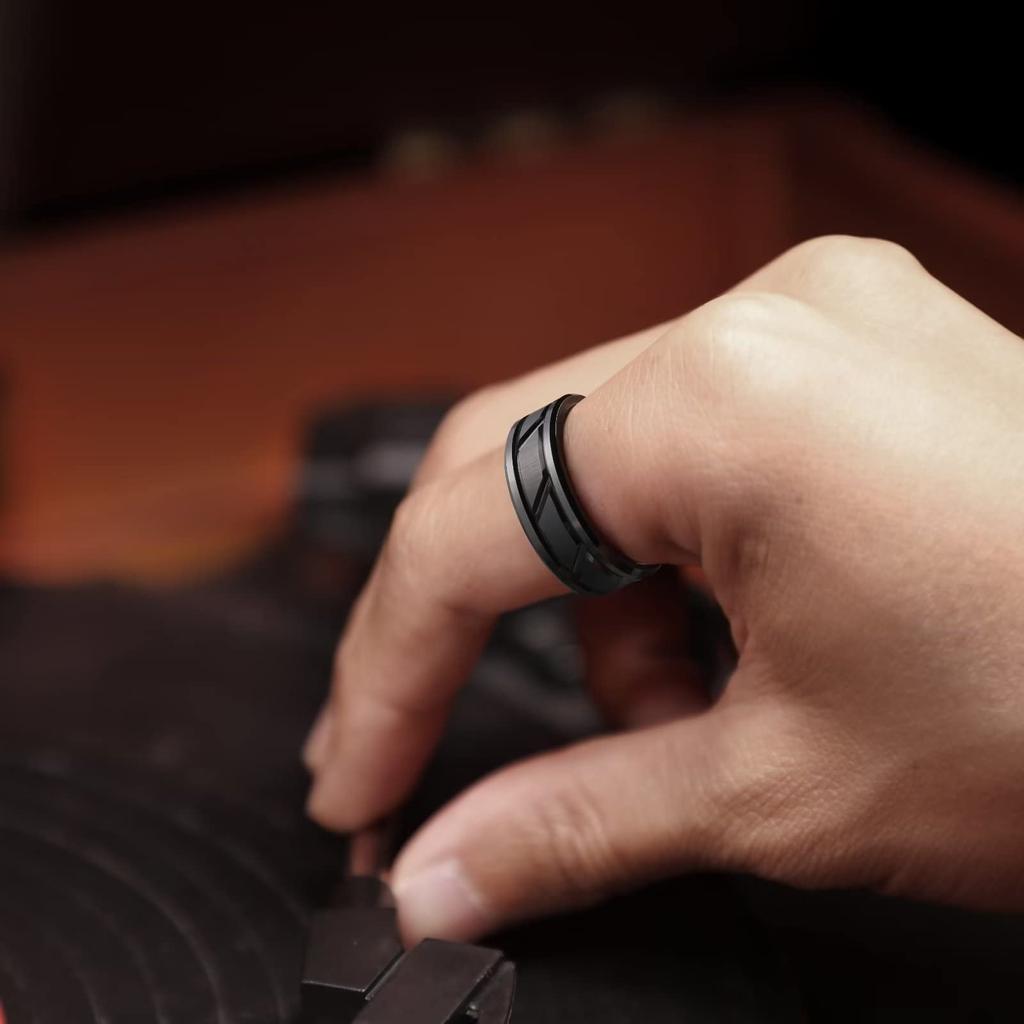 Fashio Männer Ringe Schwarz Titan Edelstahl Ringe Für Männer Frauen Ziegel Muster Finish Abgeschrägte Kante Ehering Party Schmuck
