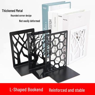 Hollow Design Metal Bookends: Creative Desktop Bookshelf & Book Stopper for Office