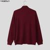 INCERUN Spring Men Stand Neck Long Sleeve Zip-up Texture Rib Knitted Pullovers Tops