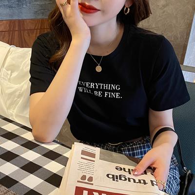 Pure Cotton Short-sleeved T-shirt for Women, Summer White, New Style, Loose, Trendy Letter Half-sleeve Bottoming, Right Shoulder Top