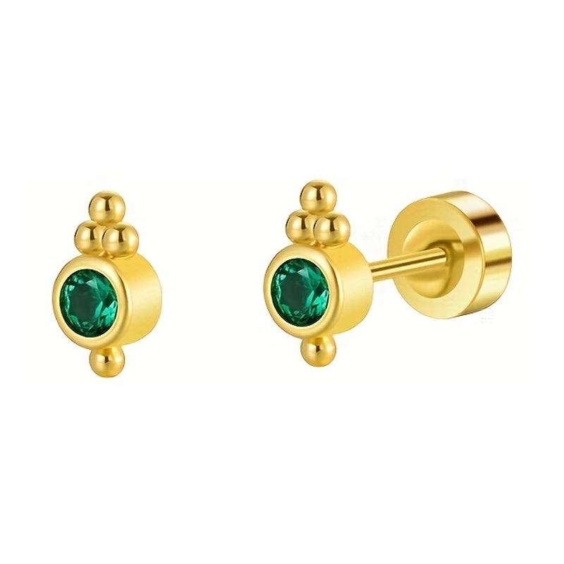 2 to 6 Pcs 20G Gold Plated Stainless Steel Stud Earrings for Women Dainty Hypoallergenic Green CZ Cartilage Jewelry 20G-0.8mm-0.03in