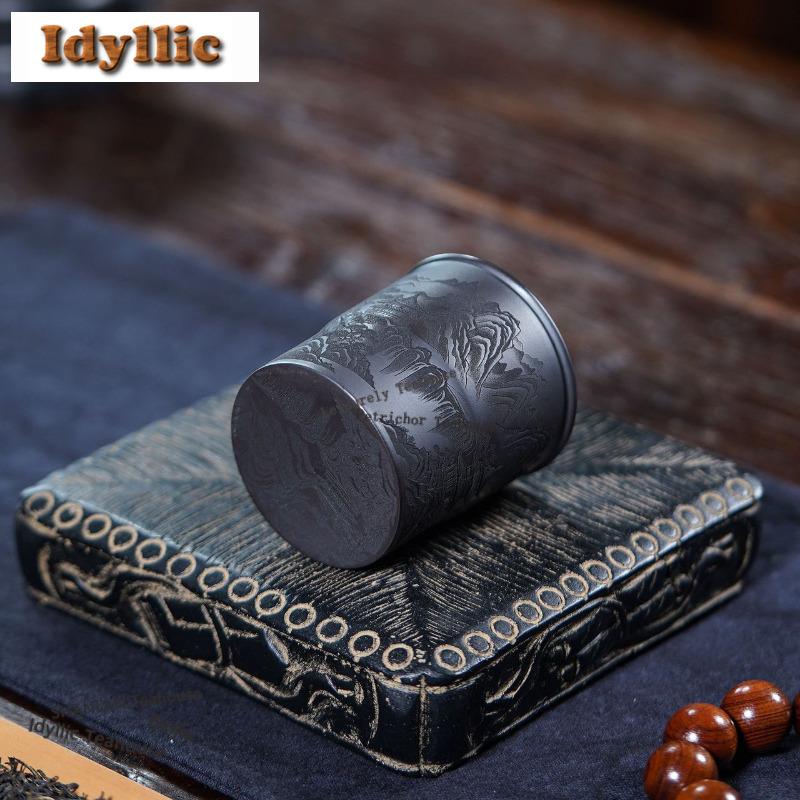150ml Stone Yellow Engraved Hill Teacup Tea Bowl Sample Tea Cup Tea-tasting Fragrance Cup Jianzhan Master Cups Tea Service Gift