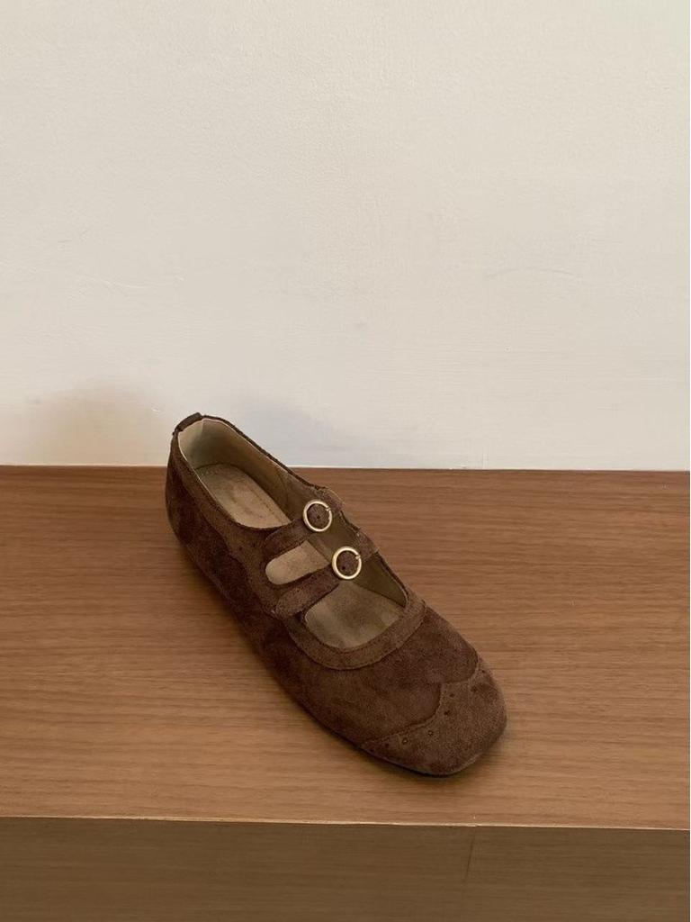 Inner height increase brown round head Mary Jane shoes small leather shoes autumn shoes with skirt single shoes ballet shoes