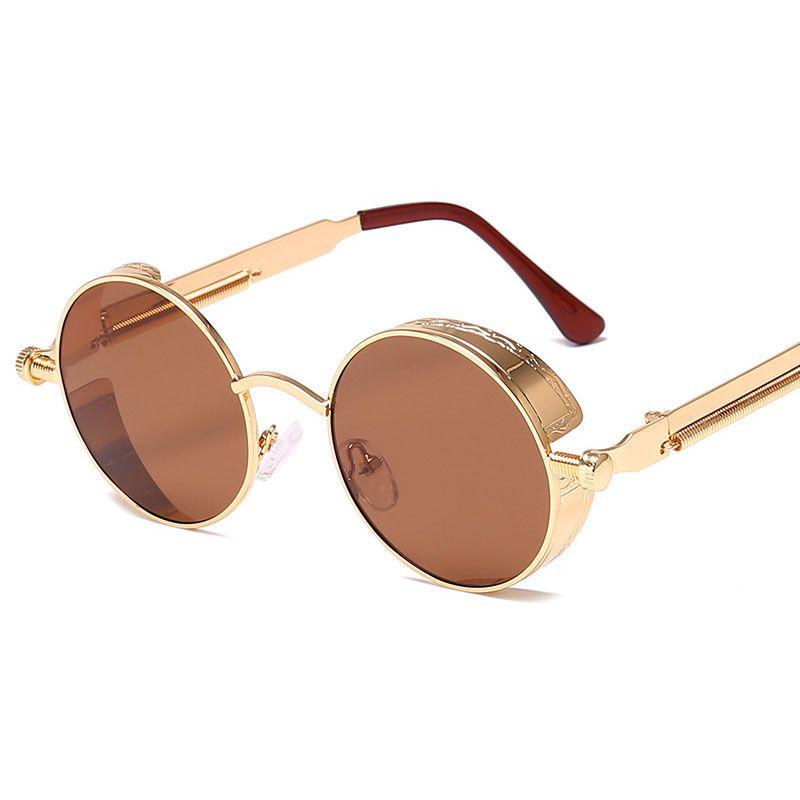 Vintage Steampunk Round Sunglasses With Reflective Mirrored Lenses And Metal Frame