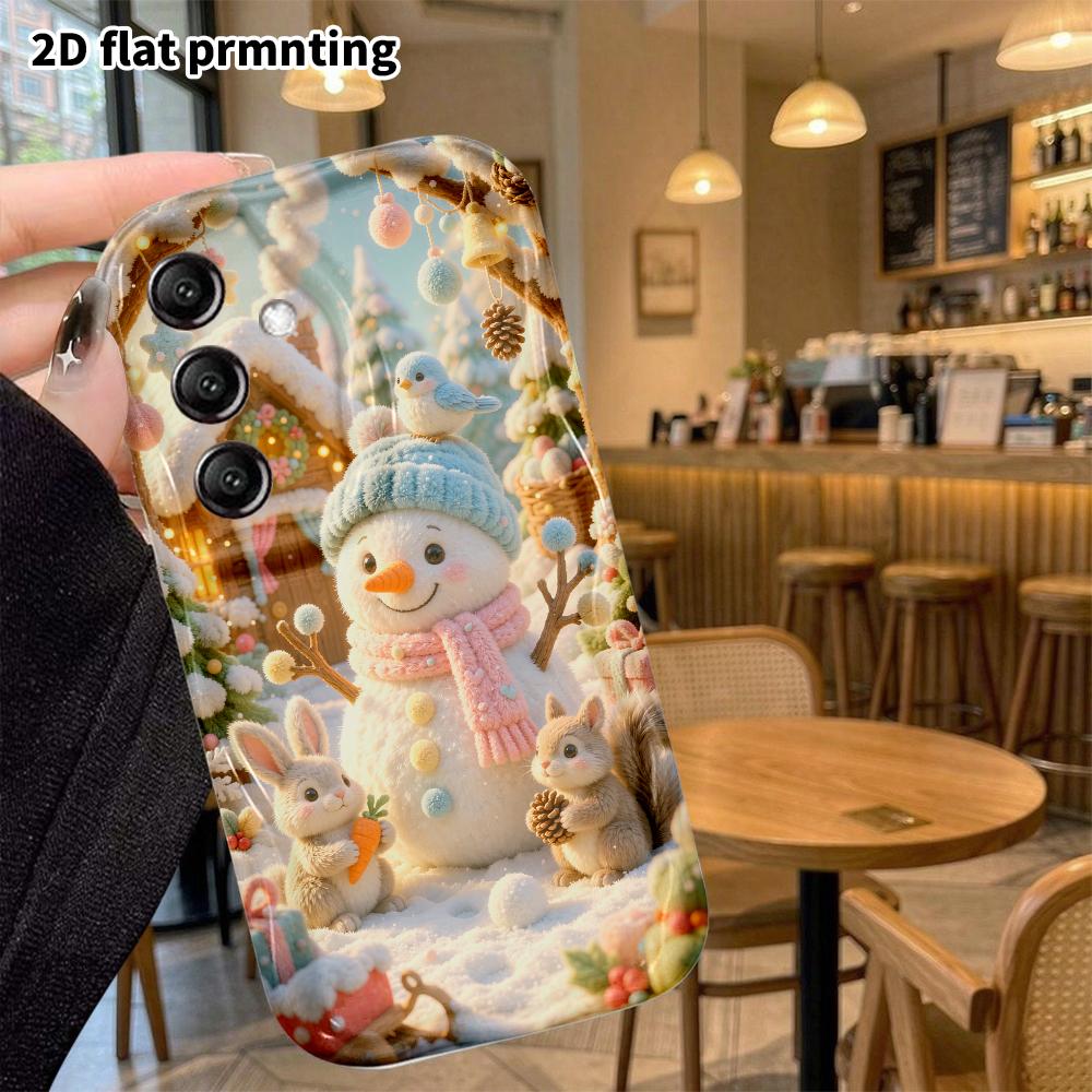 Phone case: 2D flat design suitable for Samsung Galaxy A34 A35 M05 M06 S20 S22 S21 FE Plus 5G protective case, snowman forest, perfect Christmas and H