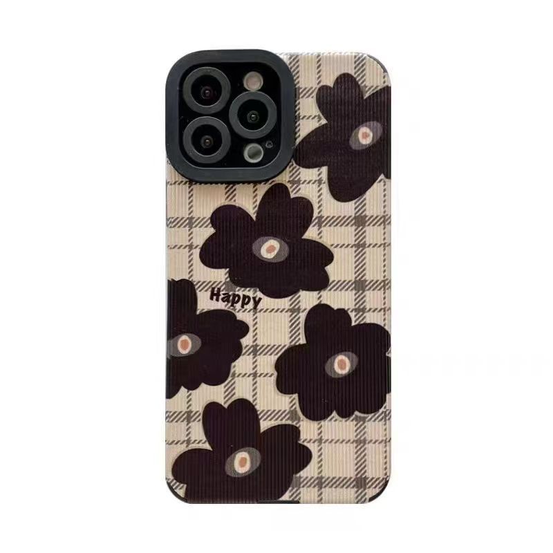 INS Black Camellia Silicone Leather Phone Case For iPhone 11 12 13 14 15 Pro Max Mini SE X XS Max XR 8 7 Plus Shockproof Cover